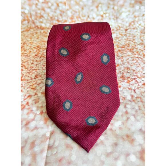 Yves Saint Laurent YSL-Authentic-Silk-Made In Italy-Men's Tie-Red, Blue, Tan - Picture 1 of 6